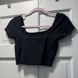 Aerie Black Cropped Square Neck Blouse
